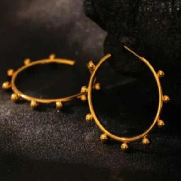 Gold Plated Stainless Steel Big Hoops with Ball Earrings - Picture 4 of 6